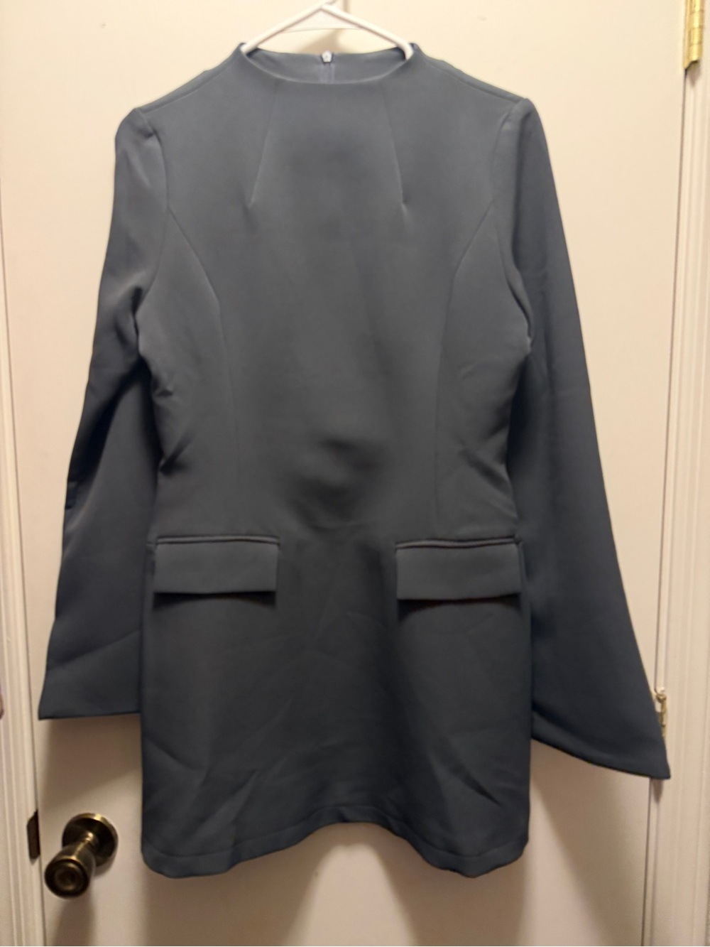 Long-Sleeve A-Line Mini Dress in Charcoal Gray - Picture 8 of 8